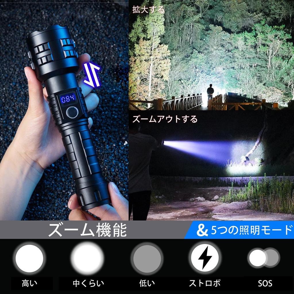 Lumens Rechargeable LED Military IP67 5 Dimmable Adjustable Zoom 3 AAA 5000mAh Powerful, Ultra-Bright 50,000 Flashlight, Grade, Powerful, XHP99,