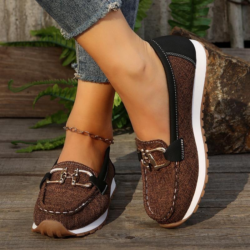 Modische Slip-On runde Zehenpartie dicke Absatz Loafer Damen Wildleder Leder Freizeitschuhe Große Größen Bequeme Flache Schuhe