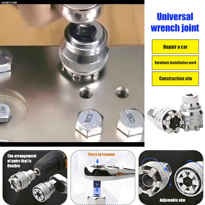 Universal Adjustable Socket Set Hex Wrench Kit for Various Size Nuts Bolts Multi-function Ratchet Handle Tool for Home Repair