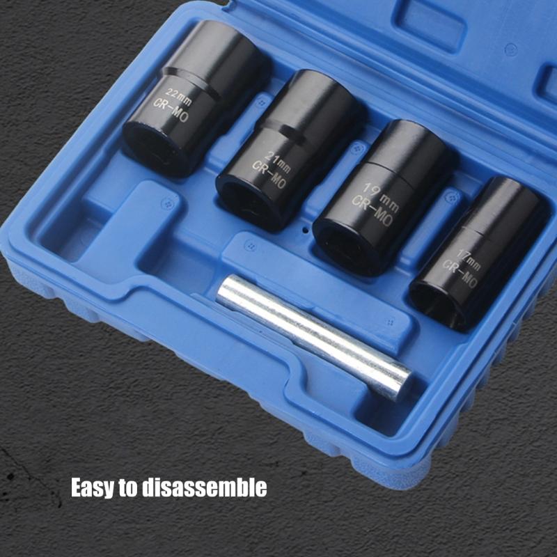 Pack of 5 High Strength Carbon Steel Extractors Socket Set 17 19 21 22mm For Stucks Lug Nut Corroded Fasteners Removal