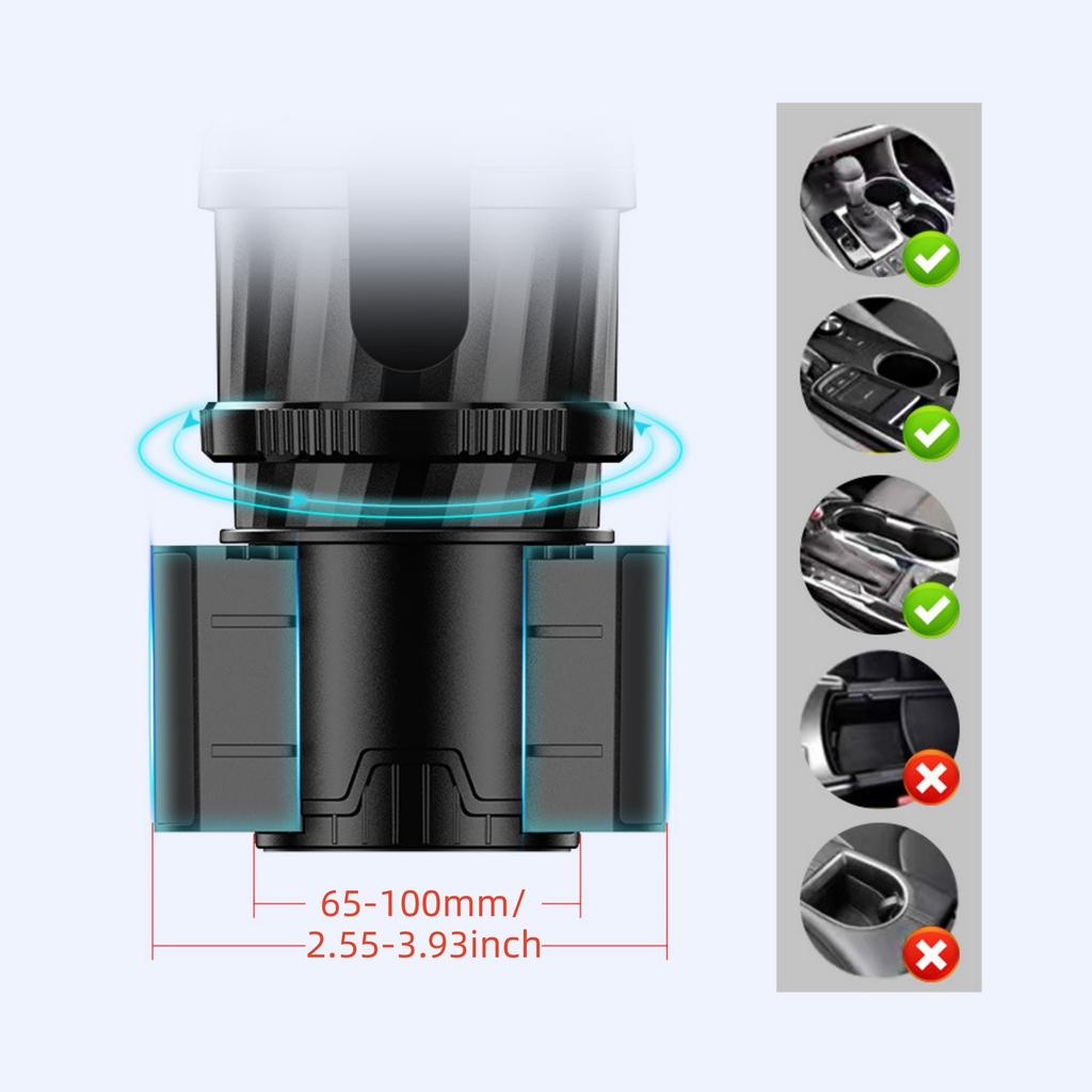 Car Cup Holder Expander Dock with Compass Compatible for One Existing Cup Holder-Upgrade To Two Holders,360°Adjustable Noise-Free Cup Holder Expansion