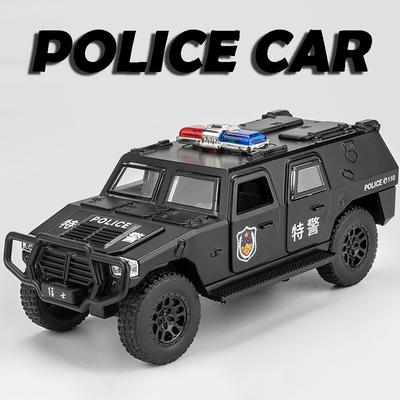 1:32 Dongfeng MengShi Sabertooth Model Police Car Toys Metal Diecast Off-road Vehicles Sound Light Pull Back for Boys Kids Gifts