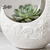 Stern Relief Blumentopf Halbmond Pflanzgefäß, Künstlerischer Pflanzenhalter, Elegante Klassische Farbe für Innen Außen Heimdekoration, Geschenk für Verliebte Rebenstruktur