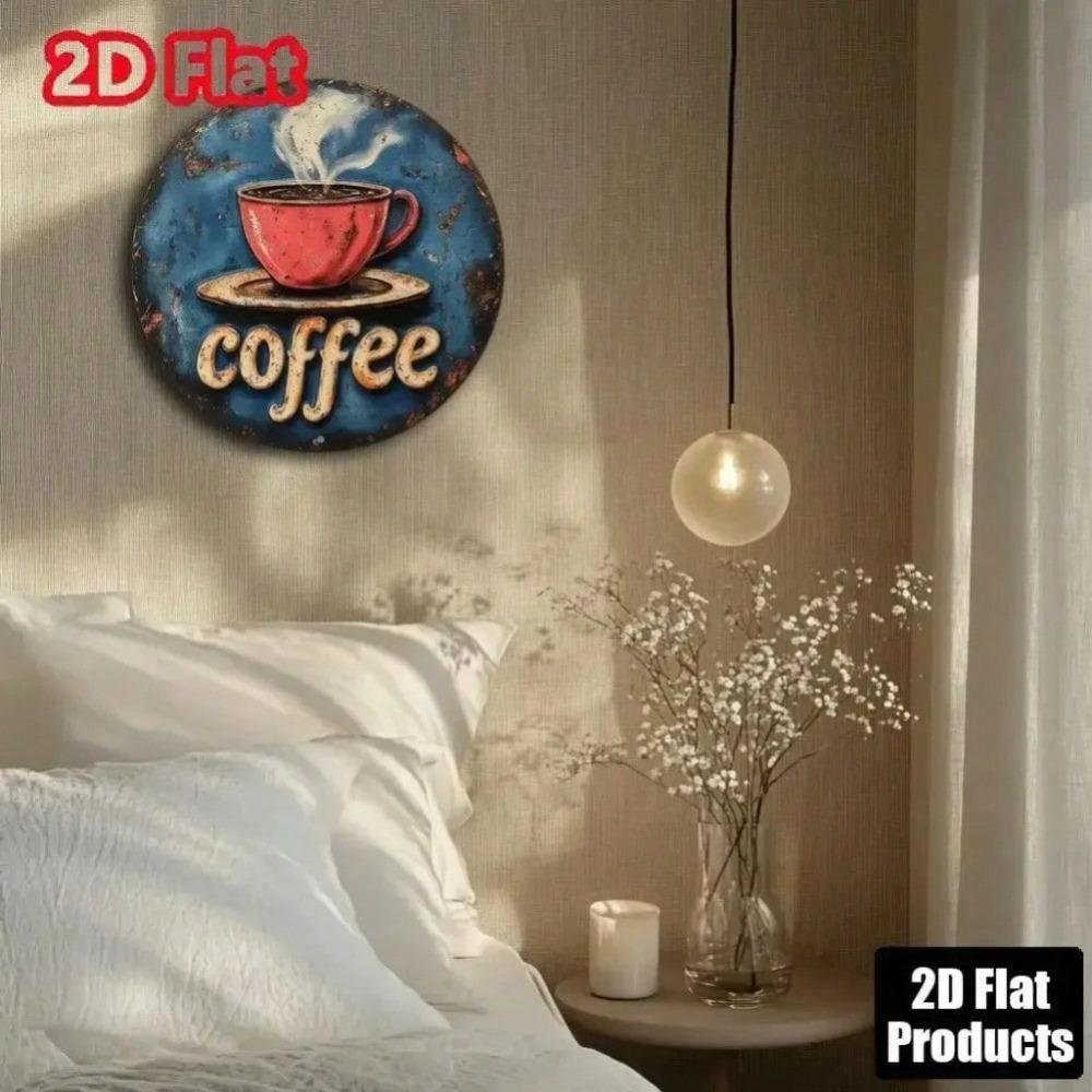 1PC Vintage Coffee Sign Wall Art with Steamy Red Cup Home Bar Kitchen Office Decor