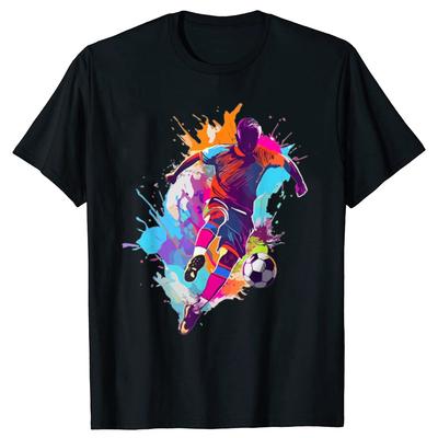 Lustiger Fußballspieler Bunte Grafik 100% Baumwolle T-Shirts Herren Damenmode Lässiges T-Shirt Locker Übergroß Streetwear T-Shirt