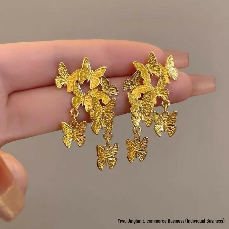 Silver Needle Butterfly Tassel Earrings: Elegant, Niche Design for Women