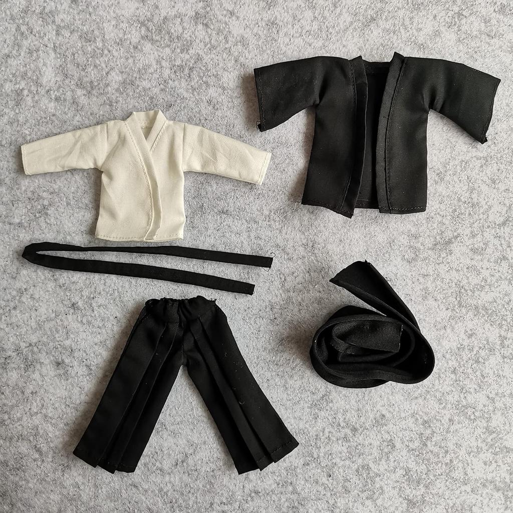 1/12 Samurai Kimono Clothes + Scarf for Clown 6" 6 inches 1:12 Action Figure Doll Clothes (Black)