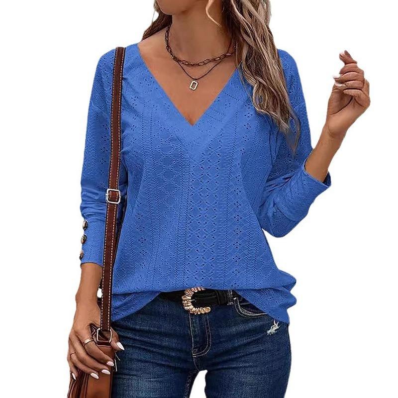 JPNTKY Women's Fashion Casual V-Neck Long Sleeve Blouses & Shirts