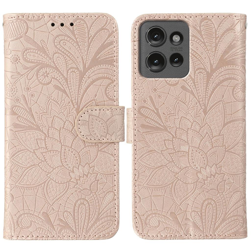 For Motorola Edge 50 Pro 5G/Edge 50 5G Case Lace Flowers PU Leather Flip Wallet Phone Cover