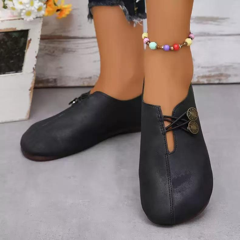 

2025 foreign trade new soft leather flat-bottomed casual single shoes women s summer shallow mouth one pedal simple and fashionable large size 36 чёрный
