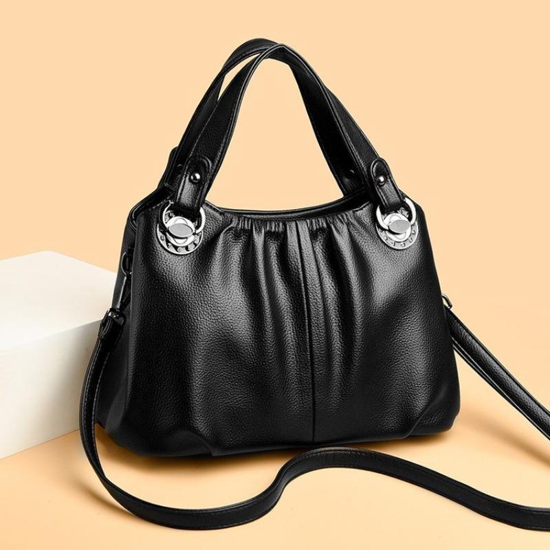 Ladies' Simple Solid Color Tote Bag, Fashionable Pleated Shoulder Bag, Multi Pocket Casual Daily Crossbody Bag Suitable for Daily Use and Shopping