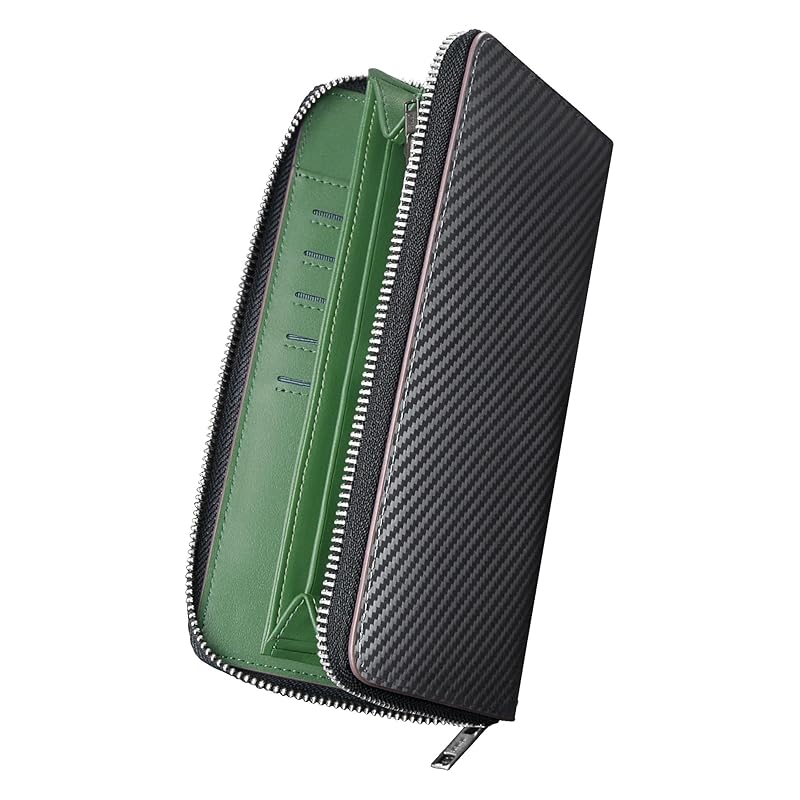 

[Modiko] wallet men s long wallet large capacity carbon leather Made by YKK long life Popularity round zipper black Clear double-page design Separate