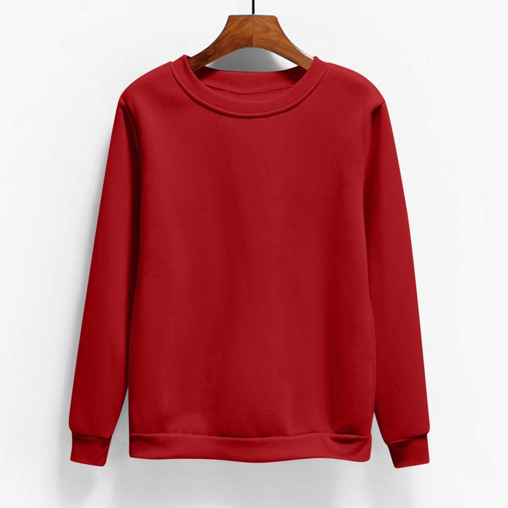 Women's Fashion Casual Round Neck Long Sleeve Fleece-Lined Solid Color Sweatshirt