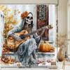 Spooky Skeleton Guitarist Waterproof Mildew-Resistant Shower Curtain - Halloween Design for a Haunted Bathroom Décor Experience