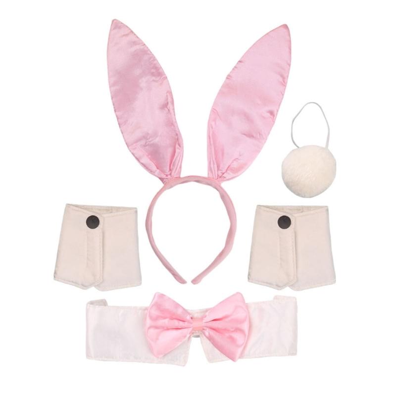 Halloween Rabbit Costume Set Rabbit Ears Headband Bow Tie Round Tail & Arm Cuffs, Halloween Rabbit Costume Accessories