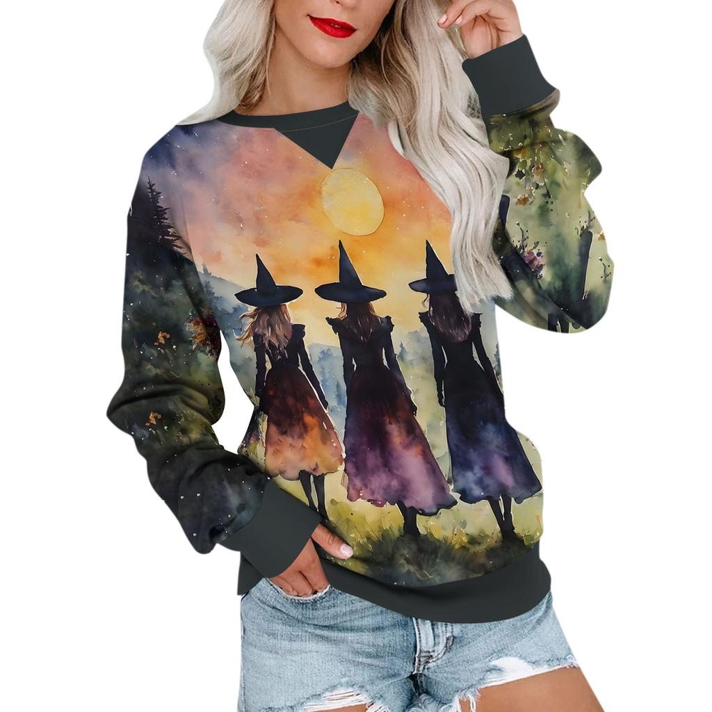 Women's Casual Printing Pullover Long Sleeve Shirt Oversized Sweatshirt