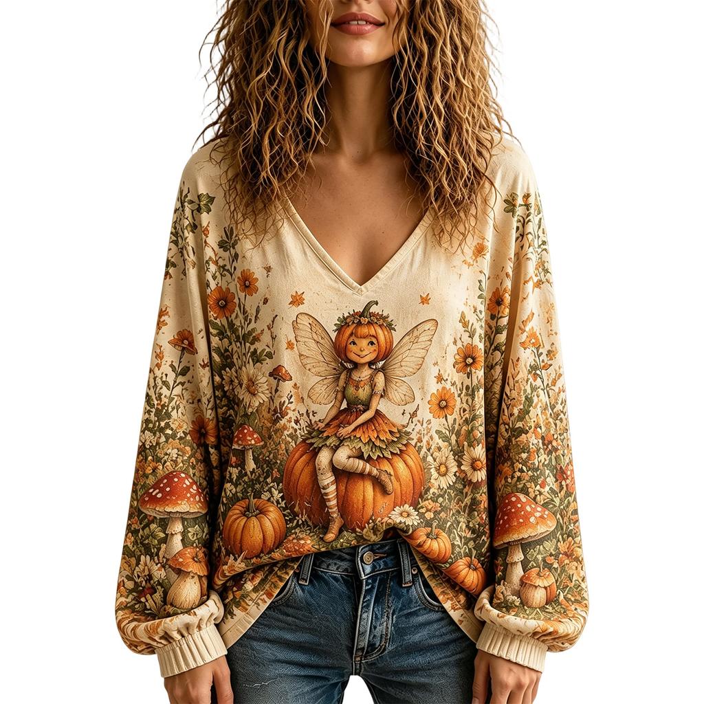 Women's V-Neck Top for Halloween and Fall