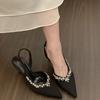 French niche pointed high heels black bag head sandals fairy shoes 2025 spring and summer temperament rhinestone single shoes