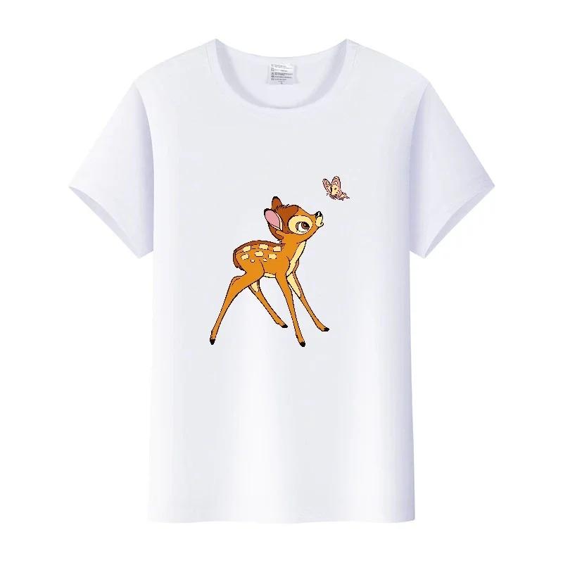 Casual Clothes for Blouse Cartoon Bambi T-shirts 2024 Summer Crop Tops Loose Harajuku Short Sleeve Tshirts Unisex