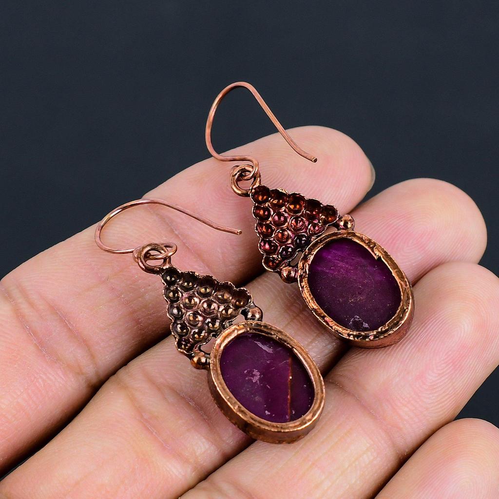 Faceted Ruby Earrings Gemstone Jewelry Copper Electroformed Earrings, Gift For Women Handmade  Earrings