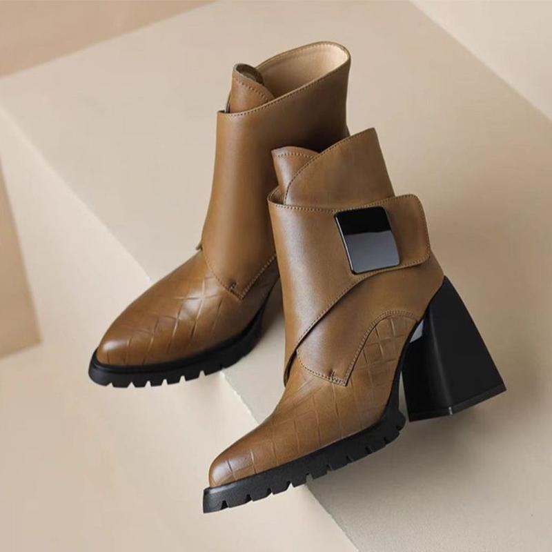 

Женские ботильоны с острым носком, кожаные туфли на высоком каблуке, женская мода 2025 года, элегантные зимние ретро-ботинки челси, новые женские ботинки 39