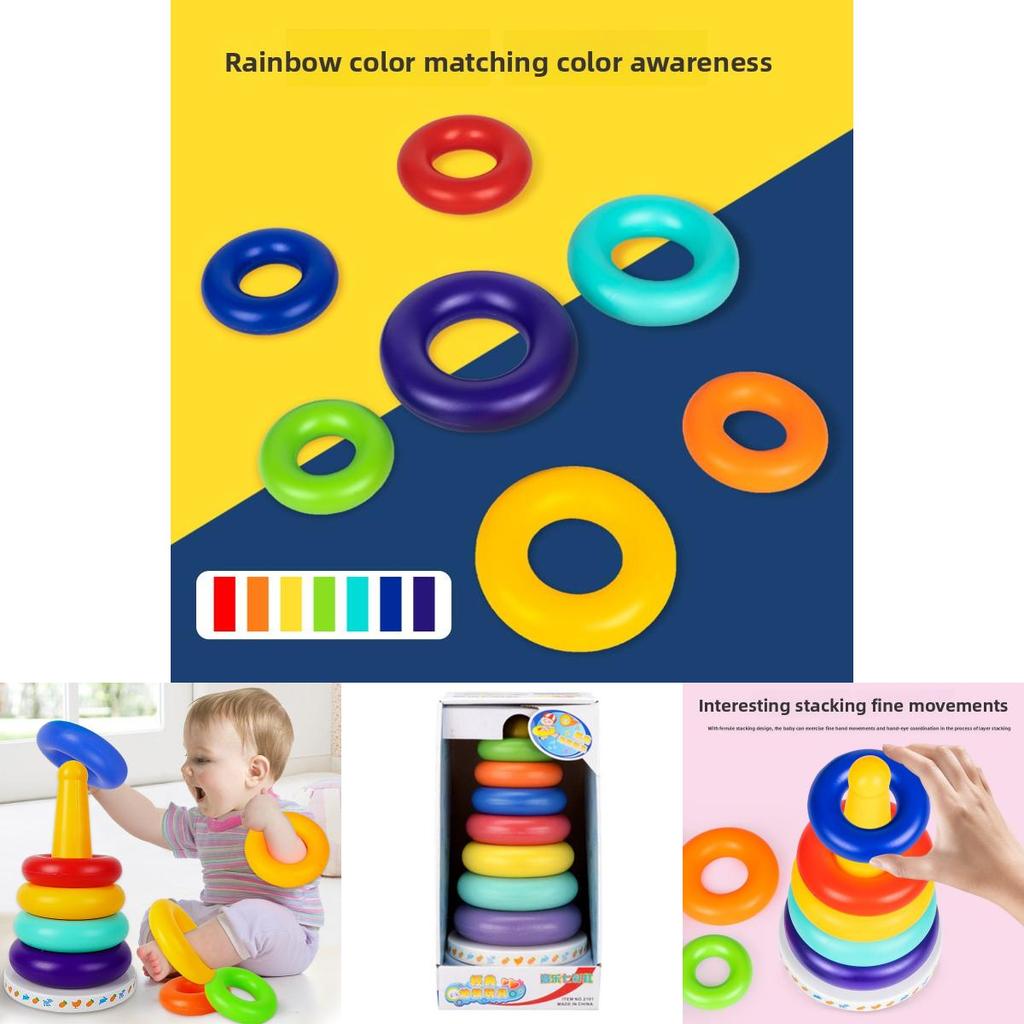 Baby Stacking Rainbow Tower Toy For Infants 6-12 Months Enhances Motor Skills