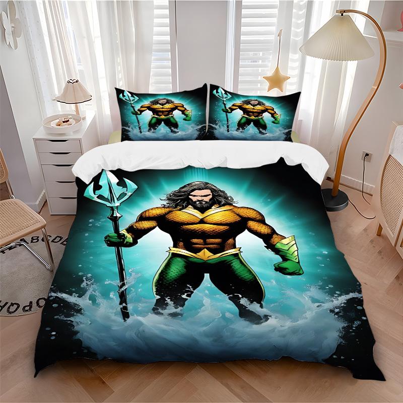 3pcs Trident, Aquaman Cover Set,Soft Comfortable Duvet Cover,Guest Room (1*Duvet Cover + 2*Pillowcases, Without Core) Yy251024053