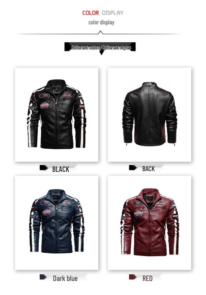 Herren Herbst Winter Motorrad Lederjacke mit Stickerei Patchwork - Europäischer und Amerikanischer Stil
