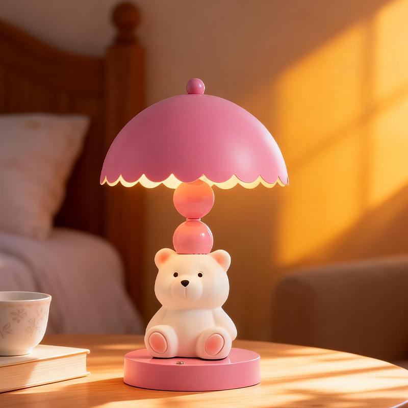 Cute Pink Bear Table Lamp Decorative Figurine for Bedroom Nightstand Kids Room Nursery and Living Room Home Lighting Decor