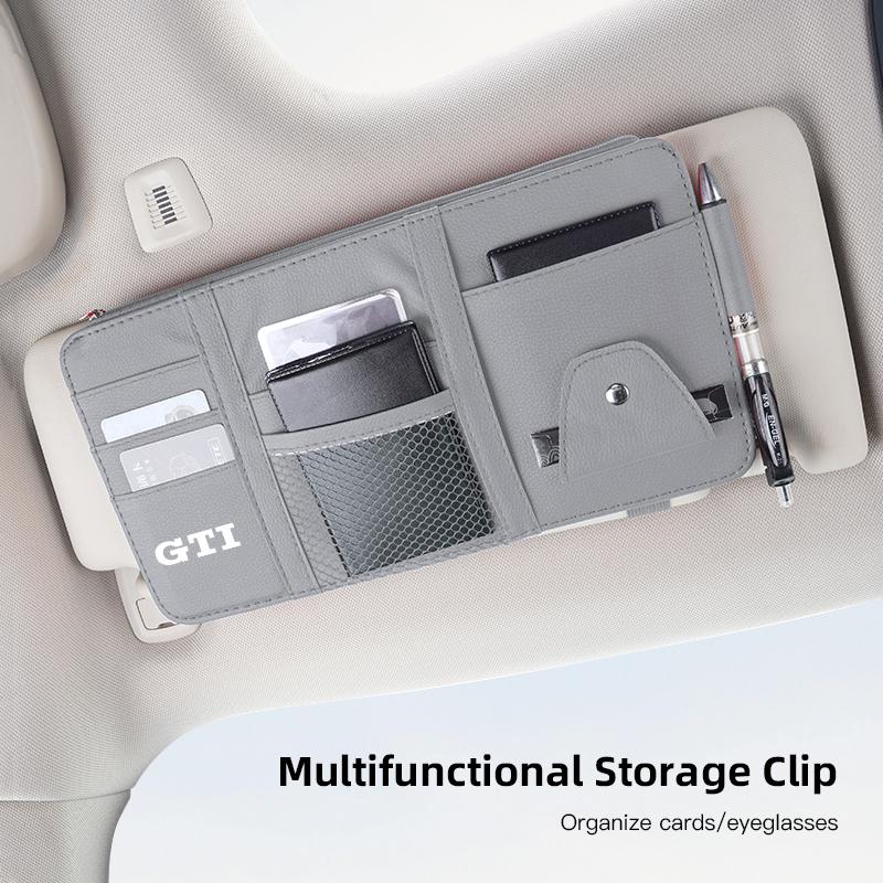 2026 New For VOLKSWAGEN VW PU Leather Car Sun Visor Ticket Card Storage Bag Accessories For Volkswagen GTI Scirocco Magotan Polo