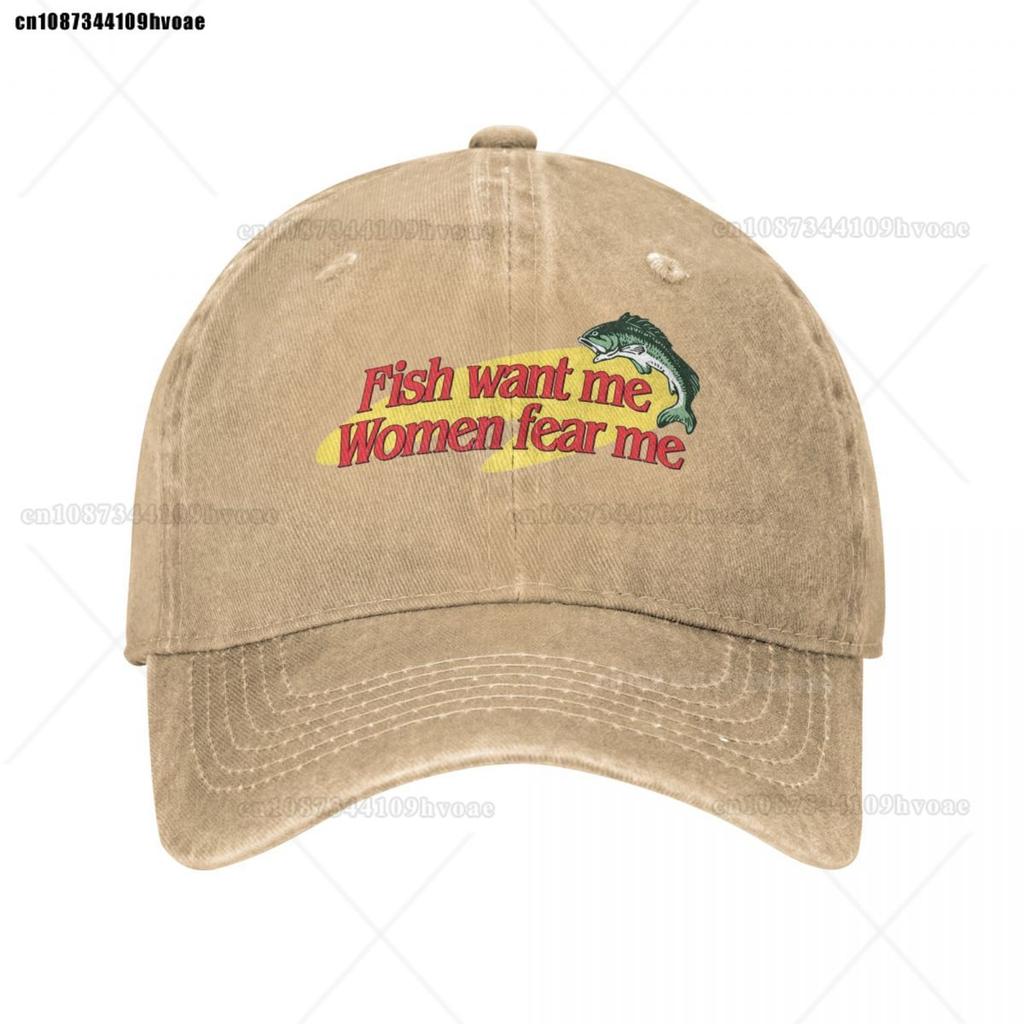 Fish Want Me Women Fear Me Baseball Cap Fashion Distressed Cotton Sun Cap Unisex Style Outdoor Summer Caps Hat