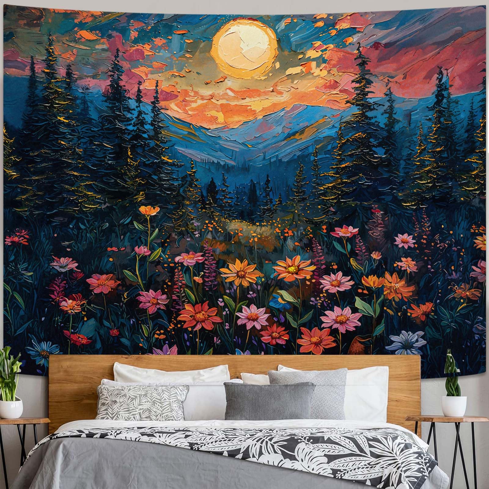 Scenic Tapestry Landscape Art Wall Tapestry Impressionist Tapestry Natural Wall Decor for Bedroom and Living Room 74x94cm(29x37in)