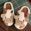 Soft Cute Girly Cow Print Closed Toe Cotton Slippers Winter Fashion Women Home Warm Plush Maternity Shoes