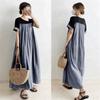 Donking Dress Summer Dress Summer Clothes Short Sleeve Long Length Color Matching Small Floral Print Slimming Casual Loose Fit Figure Covering Stylish