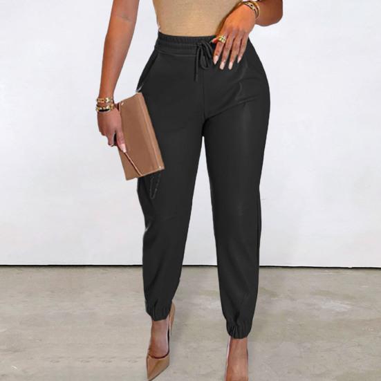 

Женские брюки из искусственной кожи с высокой талией, с контролем живота, с эластичной резинкой на талии, эластичной кулиской на щиколотке, мягкие, гладкие, дышащие