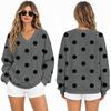 Women's Loose Fit V-Neck Sweatshirt with Polka Dot Print Casual Pullover Top for Everyday Wear