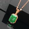 Exquisite Rose Gold-Plated Purple Gold Square Greenstone Pendant 585 Russian High-End Fashion Colored Gold Women'S Collarbone Chain