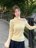 Women's Asymmetric Off-the-Shoulder Knit Halter Top - High-End French Irregular Sweater for Autumn 2026