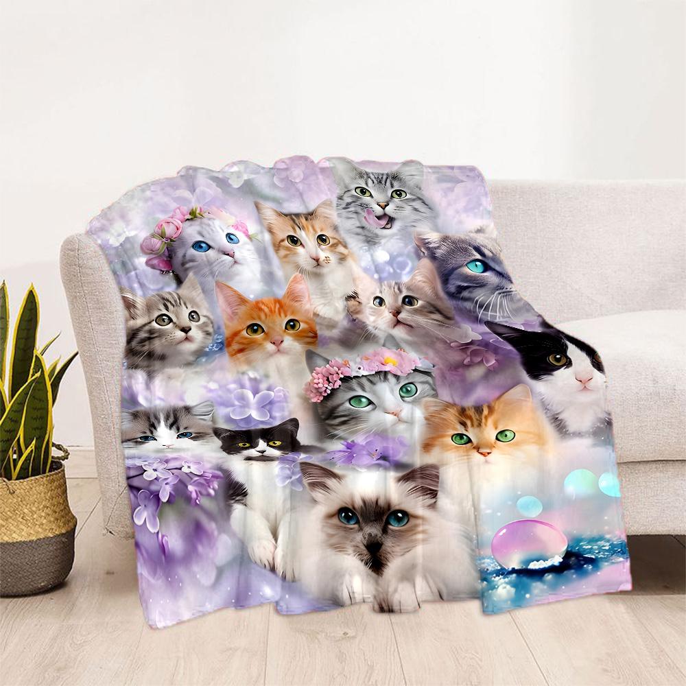 Cats In A Garden Flannel Blanket,Lightweight,Office Blanket,Sofa Blanket,Comfortable Blanket
