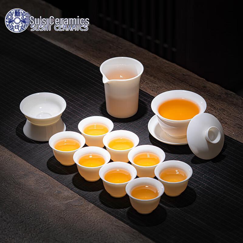 

Mutton Fat Jade Ceramic Sancai Gaiwan Tea Set