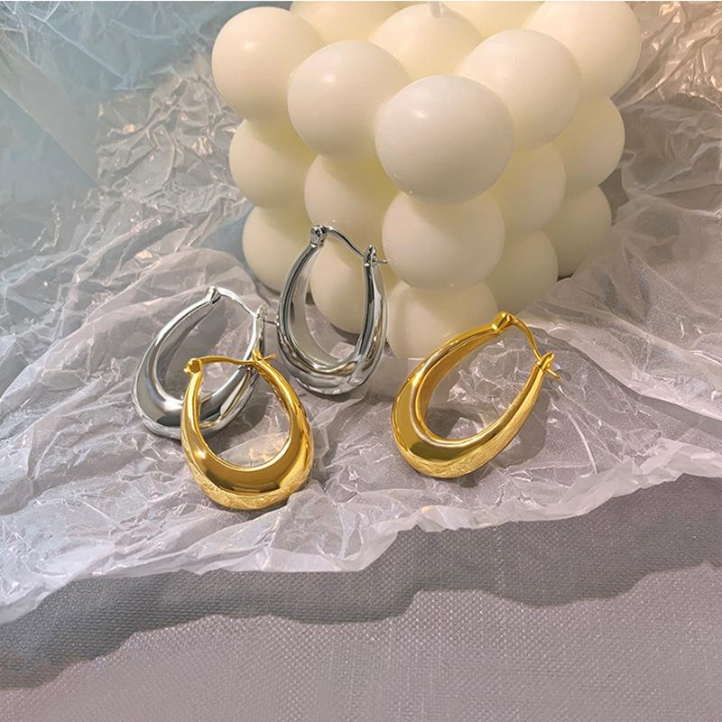 „Retro-Creolen im französischen Stil, leicht, luxuriös, Wassertropfen, oval, für Damen – exquisite Nadel aus versilbertem S925-Stahl“