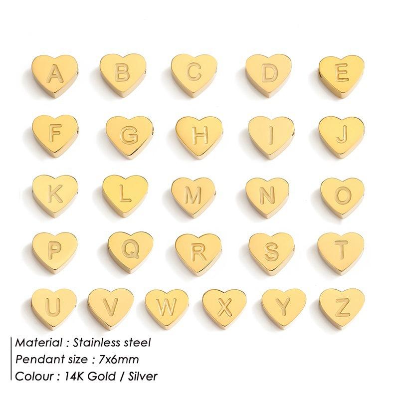 A-Z Alphabet 26 Letter Charms Set Heart Zircon Pearl Initial Letter Gold Plated Stainless Steel Pendants for DIY