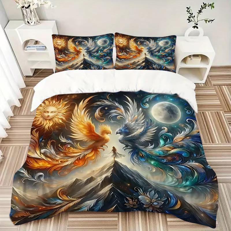 3pcs Anime Phoenix Comforter Set with Two Pillowcases (No Core), Home Decor, Festival Gift, Polyester Fabric