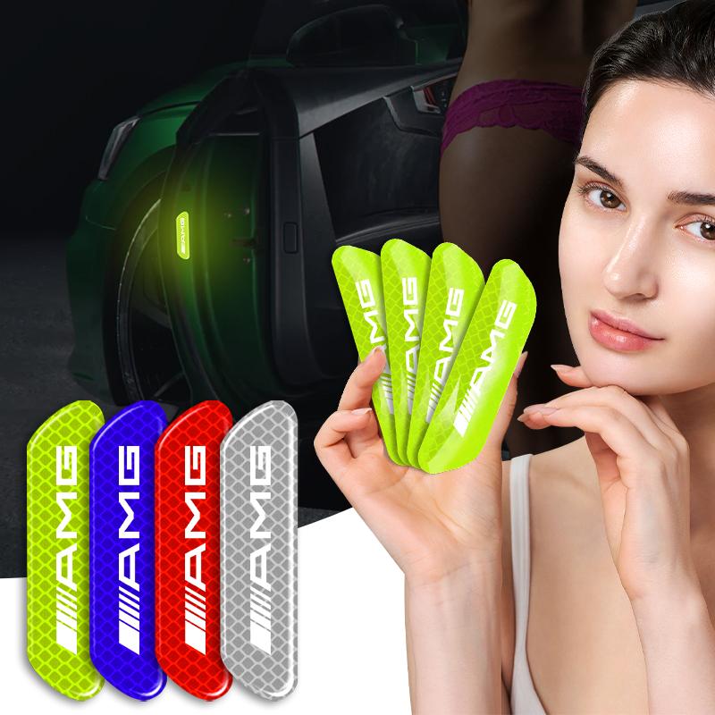 4PCS/set Car Reflective Safety Strip Stickers For Mercedes Benz AMG GLE GLS GLC CLA GLB ML C500 C200 C300 W204 W206 W205 W212 W203