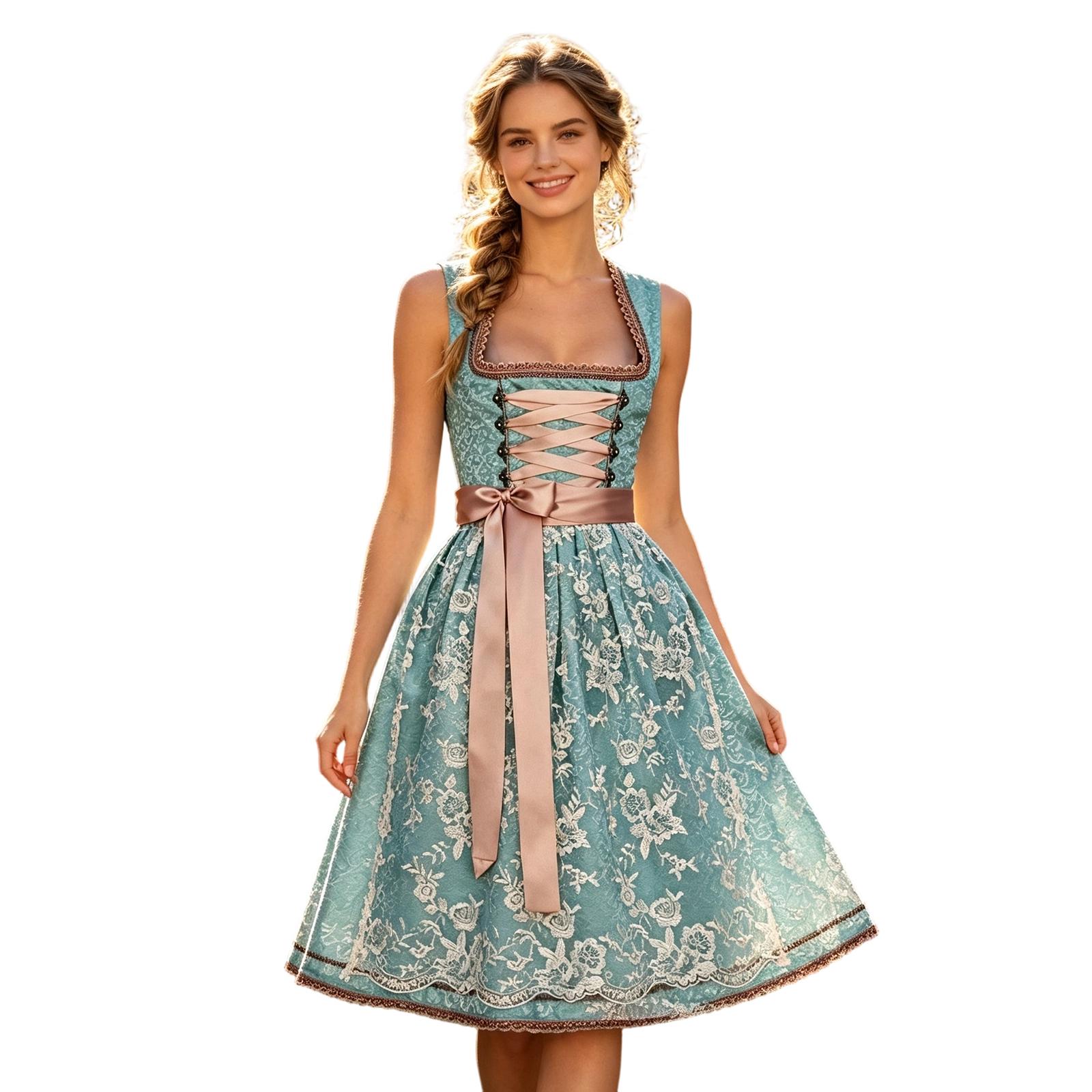 Damen Vintage Retro Kleid für Arbeitsauftritt und Festival - Mehrzweck-Kostümkleid L blau