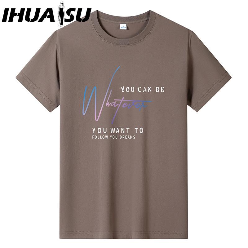 IHUASU Kortermet t-skjorte i bomull for menn mote løs halvermet skjorte med trykt medfølende skjorte