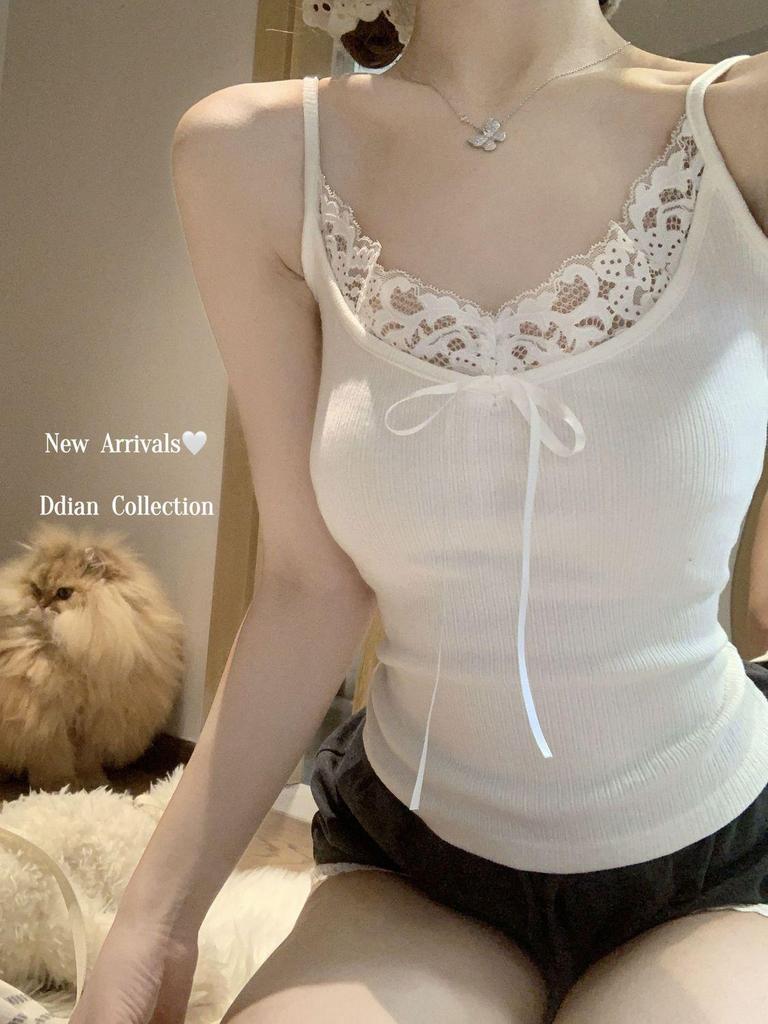 Plus Size Bow Lace Trim Sexy Camisole Tank Top for Women - Summer Loose Fit