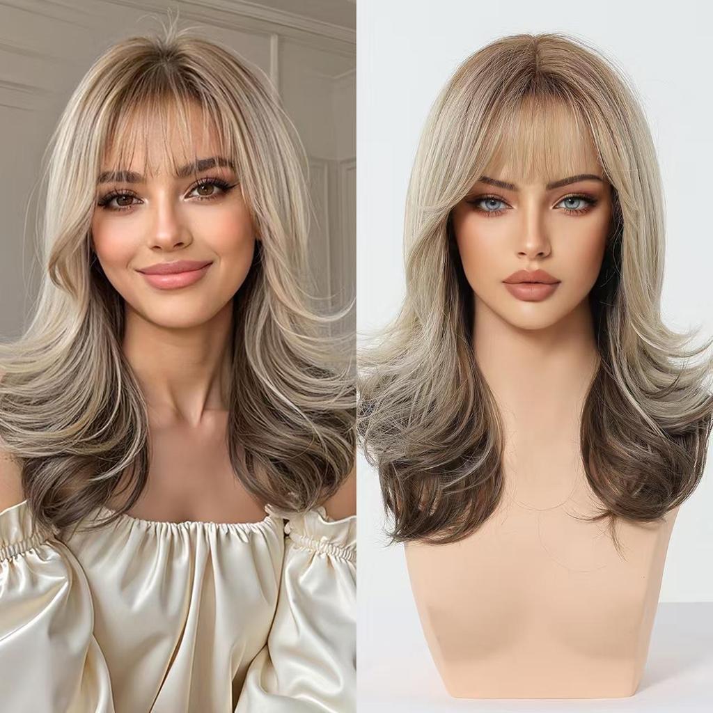 20 Inch Long Layered Cut Wigs for Women, Gorgeous Fluffy Wigs, Synthetic Full Machine Wigs for Party, Daily Use, Synthetic Fiber Wig