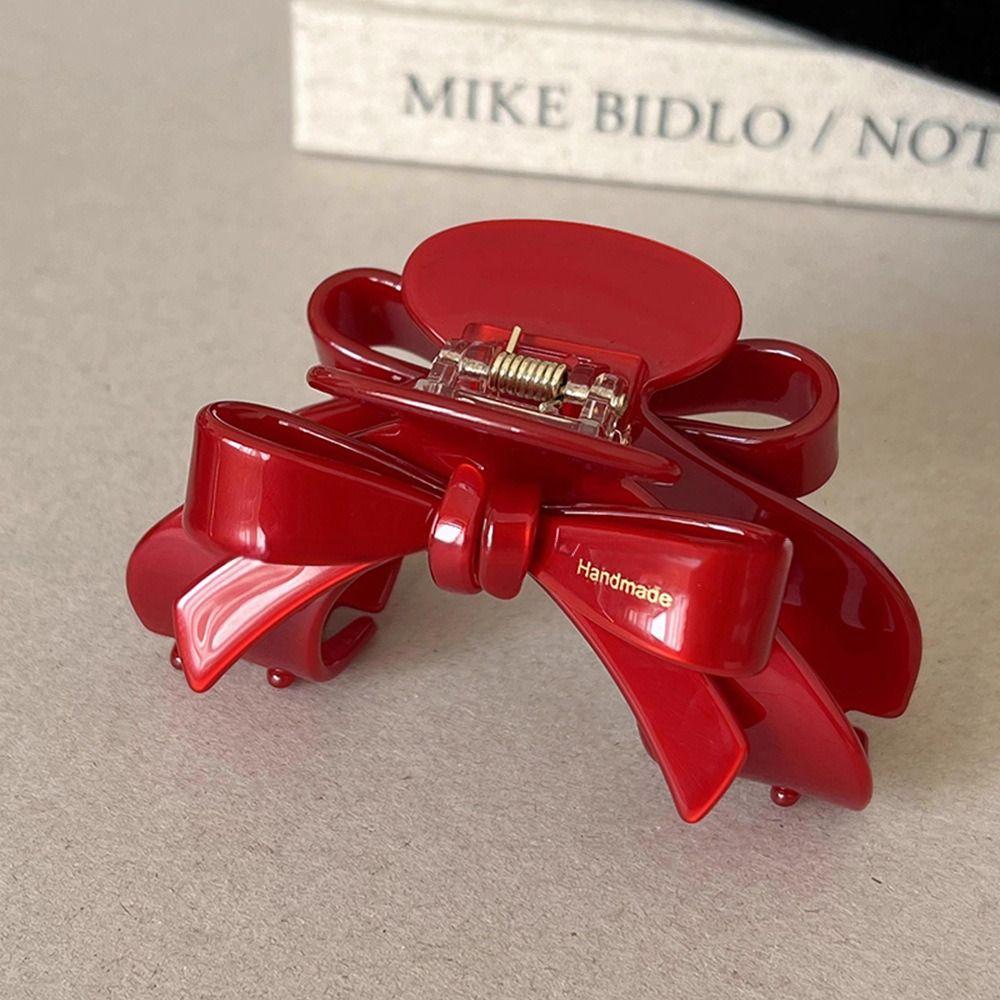 

Ацетат Красная заколка для волос Новогодняя красная заколка-бантик для захвата Персонализированная уксусная кислота Бантик для волос Коготь для женщин красный