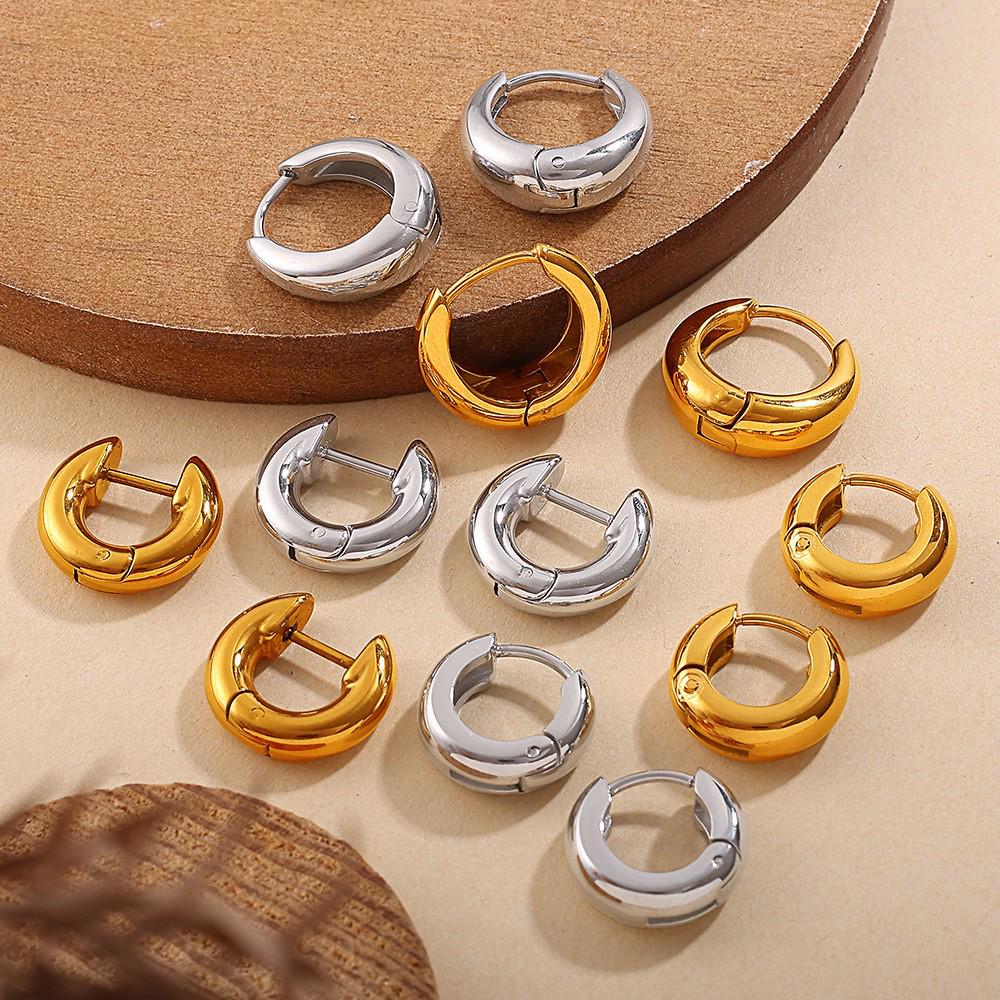 Minimalist Geometric Circle 18K Gold Plated Stainless Steel Hoop Earrings - Women's Light Luxury, Cold Style Jewelry